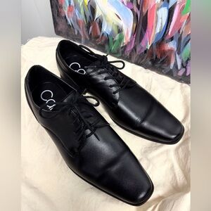Calvin Klein Black Leather Lace-Up Oxford Dress Shoes – Classic Square Toe